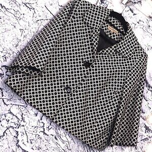 EMBROIDERED BLAZER M Notations 90s Y2K Rings Black White Office Work Boxy Spring